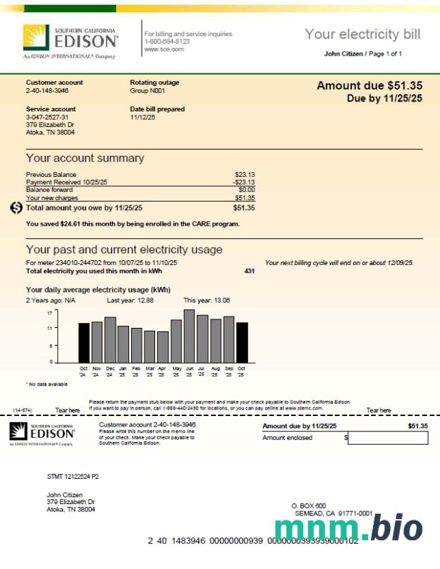 USA Southern California Edison rachunek za media szablon w formacie Word i PDF, Wersja 3